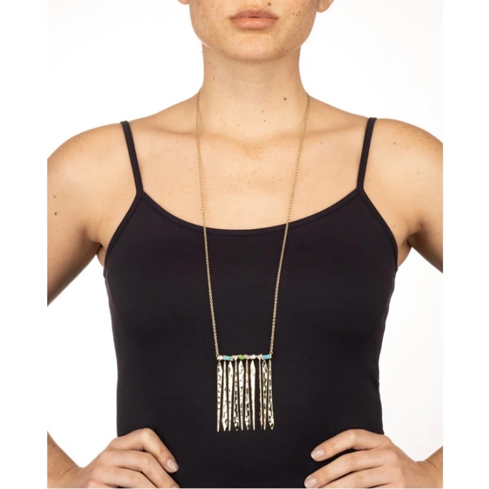 ALEXIS BITTAR • RARE  Gold Hammered Fringe Gemstone Turquoise Green Necklace